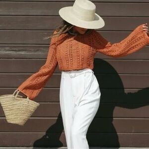 VICI x Summer of Diane Crochet Long Sleeve Top Small Orange Summer Vacation NWT